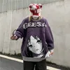 Suéteres masculinos oversized homens mulheres japonesas anime menina pullovers o-pescoço outono streetwear moda algodão camisola de malha 221206