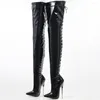 Boots Women Ptct Fegit High 18cm Super Heel Pointe Toe Back Back Cross-Tiled Shaft Custom Made