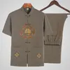 Etnische kleding Hoogwaardige Chinese stijl Katoenlinnen Tang Pak Mannen Korte mouw Top en broek Sets Knop Kostuum Streetwear