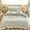 Bedding sets Korean princess style seersucker washed cotton four-piece bed skirt summer sheet quilt cover three-piece ding 221205