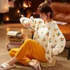 Women's Sleepwear Autumn And Winter Pajamas Women's Coral Fleece Warm Long Sleeve Flannel Ladies Sweet Cute Girly Loungewear Set