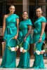 African Girls Hunter Green Bridesmaid Dresses Elegant One Shoulder Mermad Backless Pleats Peplum Long Maid of Honor Gowns BM1914