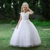 Meisje jurken witte lange bruidsmeisje kinderkleding appliques jurk met parels feest trouwkleding prinses 4-14 jaar vestidos