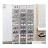 Storage Boxes Bins Pp Clear Mticolor Shoe Boxes Foldable Storage Transparent Organizer Stackable Display Superimposed Combination Dh0F1