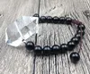 Strand YA2548 Natural Clear Quartz Double Point Black Obisdian Stone 8mm runda pärlor sladdknutarmband justerbar