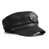 Berretti Primavera in vera pelle Rider Style Sboy Real Fashion Army Cap Box Cappello Cadet Visiera Uomo Donna Amanti Cappelli da baseball Cappellini