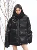 女性のダウンパーカス冬のデザインメタルPUレザーコットンパッド入りジャケットレディース韓国版の肥厚スタンドカラーパンファッション221205