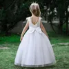 Meisje jurken witte lange bruidsmeisje kinderkleding appliques jurk met parels feest trouwkleding prinses 4-14 jaar vestidos