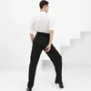 Stage Wear Men Latin Dance Pants High Waist Black Elastic Practice Clothes Chacha Samba Rumba Competition SL5034