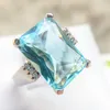 Hochzeit Ringe Luxus Splitter Für Frauen Kristall Blau Zirkon Ring Weibliche Quadrat Band Versprechen Verlobung Geschenke
