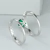 Fedi nuziali Cristallo verde Pietra rotonda Fidanzamento Doppio anello color argento alla moda Zircone bianco Cuore d'amore Set per donna Set sposa