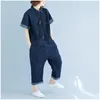 Women's Jumpsuits 2022 Summer Women Denim Rompers Overalls Casual Jeans Blue Single-breasted Pocket Tooling Female XL