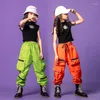 Abbigliamento da palcoscenico per bambini abbigliamento hip hop abbigliamento canotta nera top tops maglietta streetwear pantaloni da carico tattici per ragazze danza da ballo abiti da costume