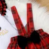 衣類セット私の最初のクリスマスの女の子の服ラッフルロムペルプレイドサスペンダースカート2023年コスチューム衣装221205
