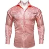 Mäns casual skjortor herrkorall rosa män silkskjorta mode långärmad vridning krage paisley fit party busines barry.wang cy-626