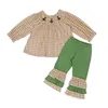 Vêtements Ensembles 2022 Thanksgiving Tenues Bébé Fille Coton Vêtements Ensemble Turquie Broderie Body Infantile À Manches Longues Pantalon En Treillis Pour 1-8T