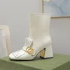 Püskül bot ayak bileği boot bayan yüksek topuklu kadın ayakkabı kadın cowhide fermuar metal toka tasarımcısı ayakkabı deri moda sonbahar kış kalın ayakkabı büyük boy 35-42 kutu