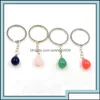 Porte-clés Porte-clés Mode Goutte d'Eau Pierre Naturelle Pendentif Porte-clés Quartz Rose Cristal Chaînes Accessoires Drop Delivery 2021 Jewel Otpen