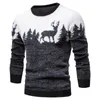 Herrtröjor Autumn Christmas Tree Deer Print Casual O Neck Slim Pull Top 221206