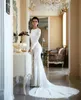 Moslim Elegante Mermaid Mermaid Wedding Jurk met kanten Appliqued Satin Boho Beach Wedding Jurken Lades Vestido de Novia BC2685