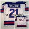 Hockey Jerseys Man Retro 1980 USA ICE 17 Jack Ocallahan 21 Mike Eruzione 30 Jim Craig Sticthed Niebieski biały rozmiar