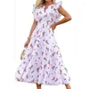 Casual Dresses 2022 Women Butterfly Print Cottagecore High Waist Dress Boho Summer Ladies Sexy V Neck Sleevess Maxi Long White