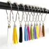 12 PCS/Set Decorative Shower Curtain Hooks Rust-Resistant Stainless Steel Ring with Tassels for Bathroom