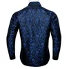 Herrenhemden Barry.Wang Mode Marineblau Paisley Seidenhemd Männer Langarm Casual Blume für Designer Fit BCY-0051