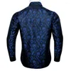 Koszulki męskie Barry Wang Fashion granatowy niebieski Paisley Silk Shirt Men Long Rleeve Casual Flower for Designer Fit Bcy-0051243Q