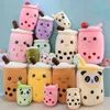 Kawaii Small -formaat Cartoon Bubble Tea Cup Peluche speelgoed grappig boba kussen gevulde zachte aardbeien panda melk thee kussen baby cadeau b1207