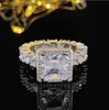 2022 Varumärke bröllopsringar lyxiga smycken 925 Sterling Silver Princess Cut White Topaz Cz Diamond Gemstones Eternity Party Women Engagement Band Ring Gift