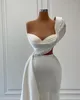 White Luxury New Arrival Evening Dresses V Neck One Shoulder Sleeveless Lace Floor Length Beaded Pearls Sequins Appliques Prom Dress Formal Plus Size Tailored