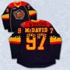 Maglia da hockey Uomo Erie Otters 74 Dane Fox 97 Connor McDavid 28 Marrone 100% Ricamo cusotm qualsiasi nome numero Maglie Navy Bianco Giallo