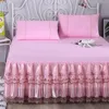 السرير تنورة وردية روبانز كوريا الدانتيل السرير تغطية مرتبة مجموعة ورقة مرنة وسادة وسادة متعددة الأحجام المتاحة #SW 221205