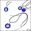 Hänge halsband Evil Blue Eye Pendant Necklace For Women Black Wax Cord Chain Halsband Män Choker smycken Lucky Amet Female Party Dhkpi