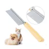 Toilettage pour chiens Toilettage pour chiens 20 cm en acier inoxydable dent serrée peigne pour animaux de compagnie chiens épilation à chat simple rangée poignée en bois droite beauté S Dhkxl