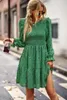 Casual Dresses Elegant Floral Print Loose Women Mini Dress Autumn Winter Sexy O Neck Long Sleeve A Line Hem Pleats Party Evening Robe