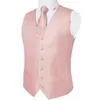 Kamizelki męskie męska kamizelka ślubna krawat moda jedwabne różowe spinki do mankietów Hanky zestaw na formalny strój garnitur lub smoking mężczyzna kamizelka na co dzień
