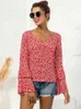 Frauen Blusen 2022 Sommer Floral Print Bluse Frauen V-ausschnitt Mode Ausgestelltes Langarm Elegante Shirts Tops Casual Plus größe Blusa