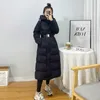 Damskie pucha Parkas Long Kurtka z kapturem S For Belt Puffer ciepły płaszcz zimowy Casacos de inverno feminino 221205