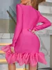 Ярко-розовое женское платье с длинными рукавами, вечернее облегающее роскошное платье для выпускного вечера с бисером MST5626