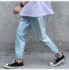 Herrbyxor Summer Laser Hologram Sympony Chic Trousers Gloosy Bright Dance Hip Casual Elastic midja Trousres Preppy Stylish T221205