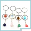 Porte-clés Porte-clés Mode Goutte d'Eau Pierre Naturelle Pendentif Porte-clés Quartz Rose Cristal Chaînes Accessoires Drop Delivery 2021 Jewel Otpen