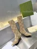 Женский дизайнер с длинными сапогами холст текстурированные письма кожа высокие каблуки