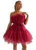 Elegante Mesh Party Kleider Frauen Rose Rosa Off Schulter Bogen-knoten Kleid Sexy Ärmelloses Ballkleid Mini Kleid