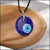 Hänge halsband Evil Blue Eye Pendant Necklace For Women Black Wax Cord Chain Halsband Män Choker smycken Lucky Amet Female Party Dhkpi