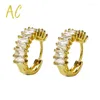 Hoop Earrings Simple Small Circle Hoops Square Zircon Inlay Woman 15mm Gold Plated Fashion Pendientes Luxury Jewelry