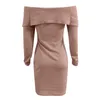 Casual Dresses Party Long Dress for Women Solid Knit Zipper V-Neck Cold Shoulder Business