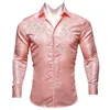 Mäns casual skjortor herrkorall rosa män silkskjorta mode långärmad vridning krage paisley fit party busines barry.wang cy-626