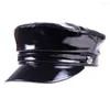 Berets Winter Unisex Real Patent Leather Black Caps Men Women Belt Buckle Studenten Flat Navy Hats Koreaans Fashion Casquette